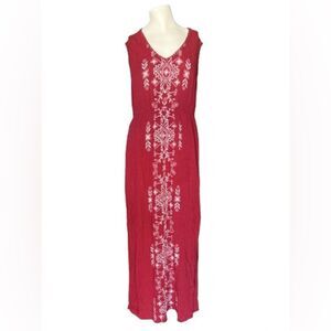 Xhilaration Women's Dress L burgundy Sleeveless Floral Embroidered Rayon Lined